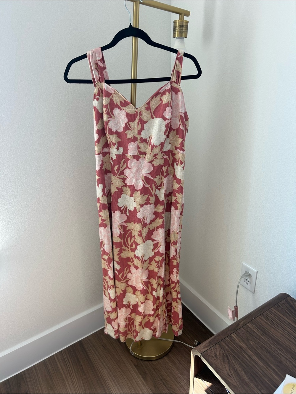 Floral Pink Slip Dress with Cream Accents